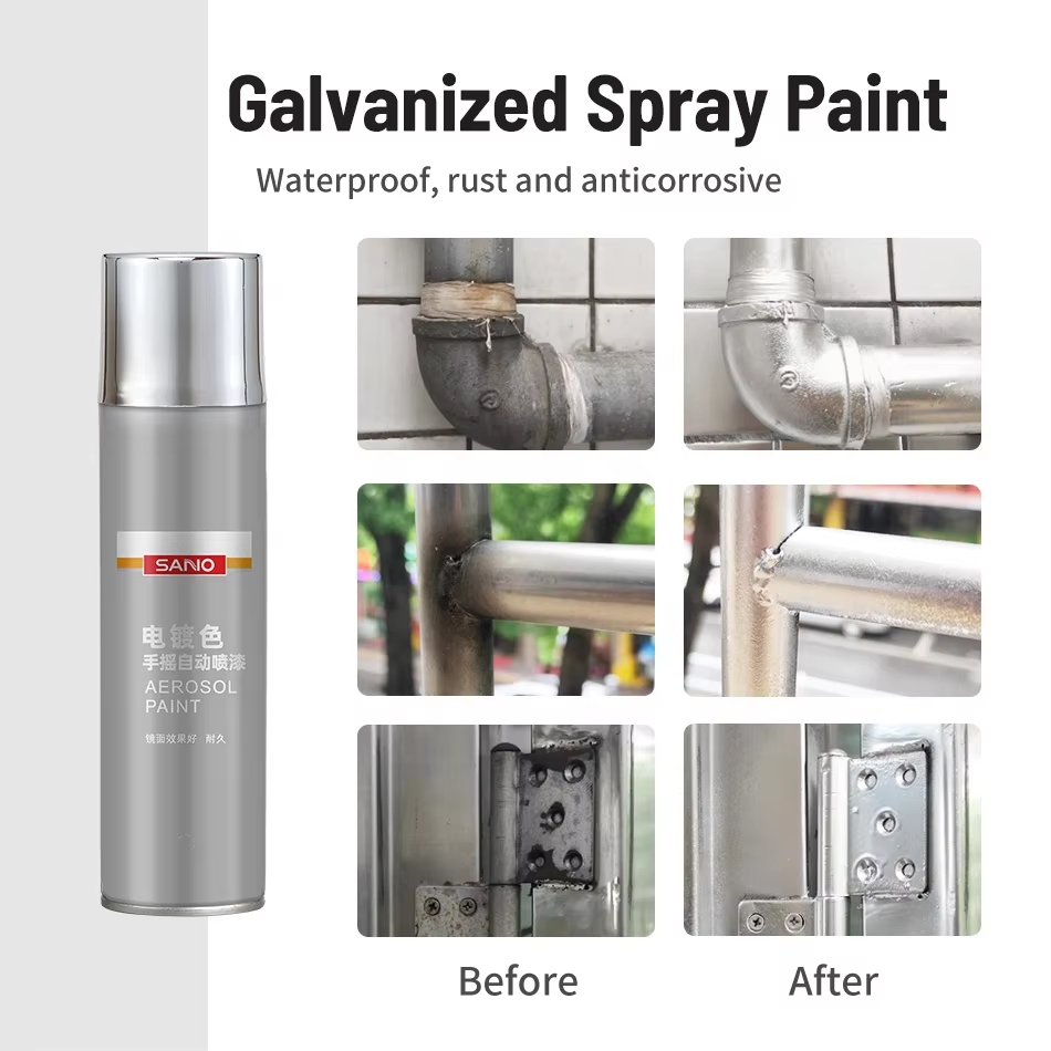 Sanvo Galvanized Spray Paint Nano-Zinc Technology Anti-Weathering Metallic Silver Gloss Liquid Coating for Metal Surfaces